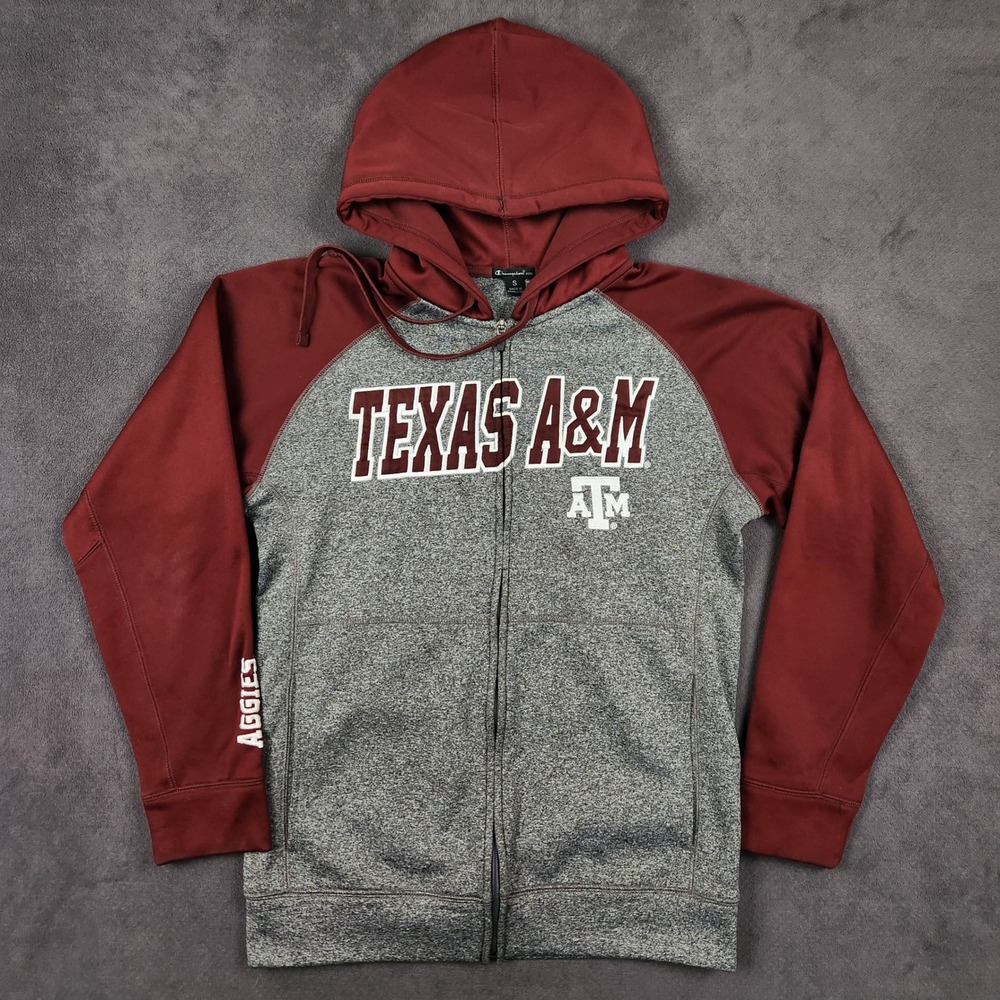 Texas A&M Aggies Champion Elite Hoodie Men Small Gray Maroon Full Zip Sweatshirt